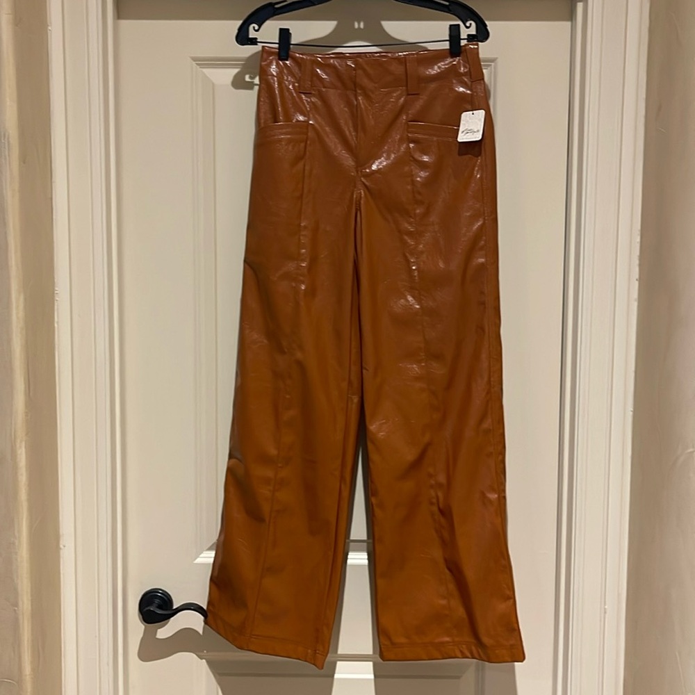 Free People Rust/Burnt Orange Leather Pants